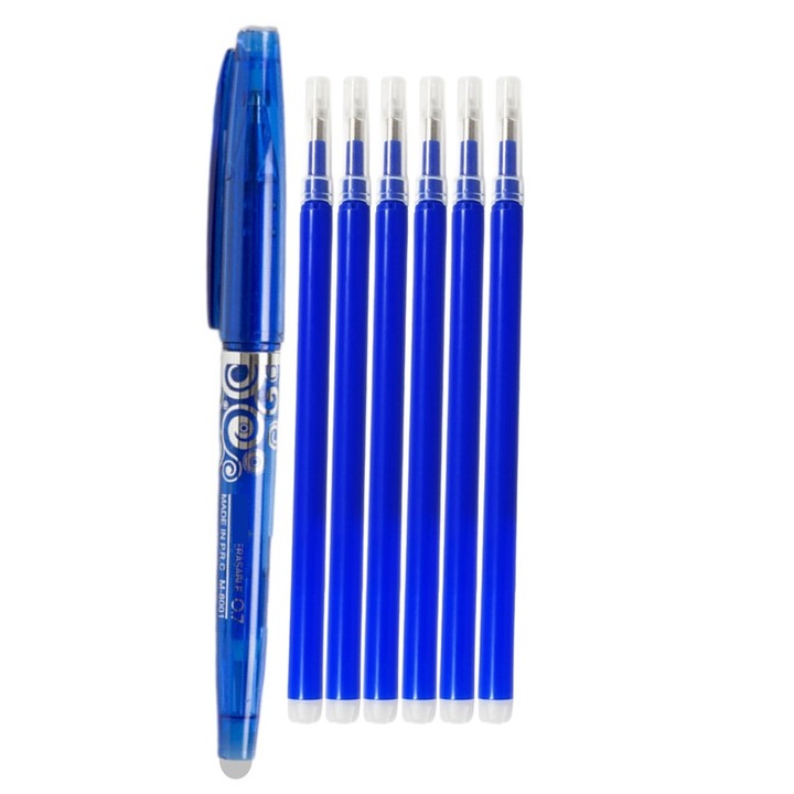 Set Pix cu Radiera 0,7mm si 6 Rezerve, Roller, albastru