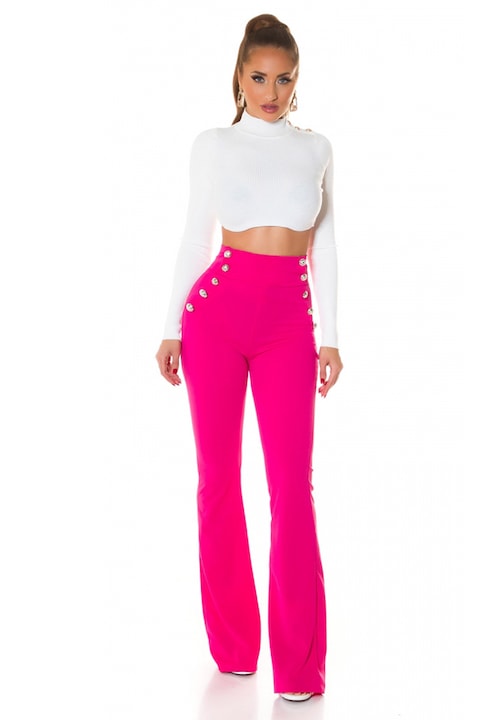 Елегантен панталон OTIS, с разкроена кройка и декоративни копчета, Розово