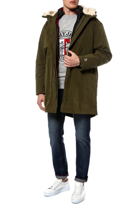 Jacheta Parka 2 in 1 pentru barbati, Tommy Hilfiger, Poliester, Kaki/Rosu, S INTL