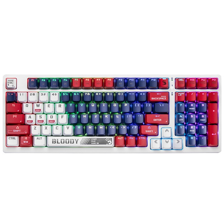 Tastatura cu fir, A4TECH Bloody S98 Sports, Mecanic (BLMS Red Switch), Iluminare RGB, eSport Gaming, US, Navy