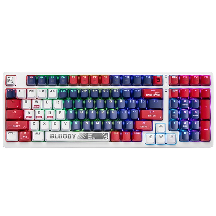 Кабелна клавиатура, A4TECH Bloody S98 Sports, механична (BLMS Red Switch), RGB осветление, eSport Gaming, US, Navy