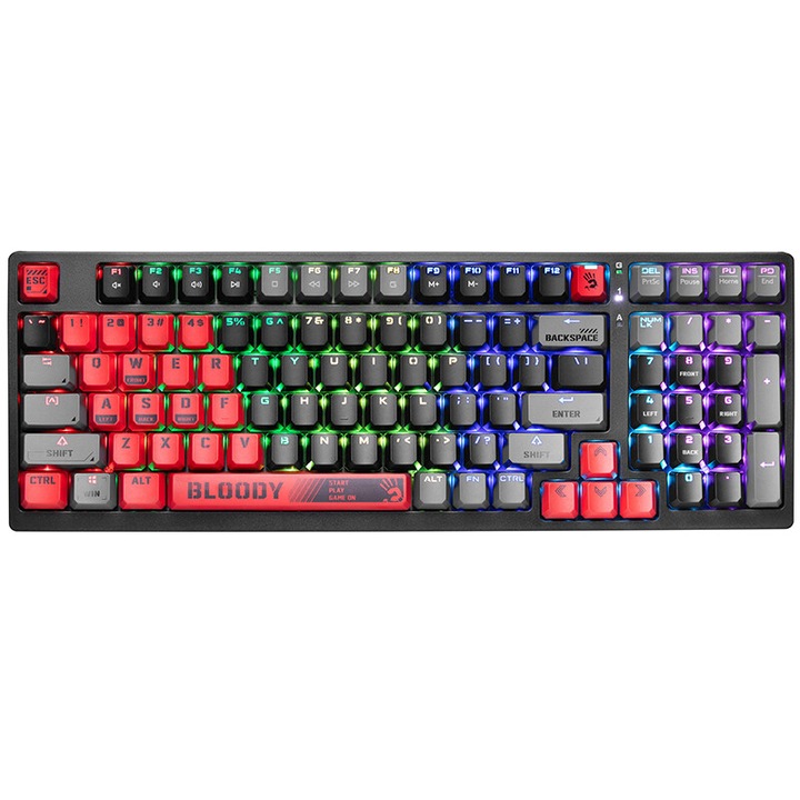 A4TECH Bloody S98 Sports, Vezetékes billentyűzet, Mechanikus (BLMS Red Switch), RGB világítás, eSport Gaming, US, Red