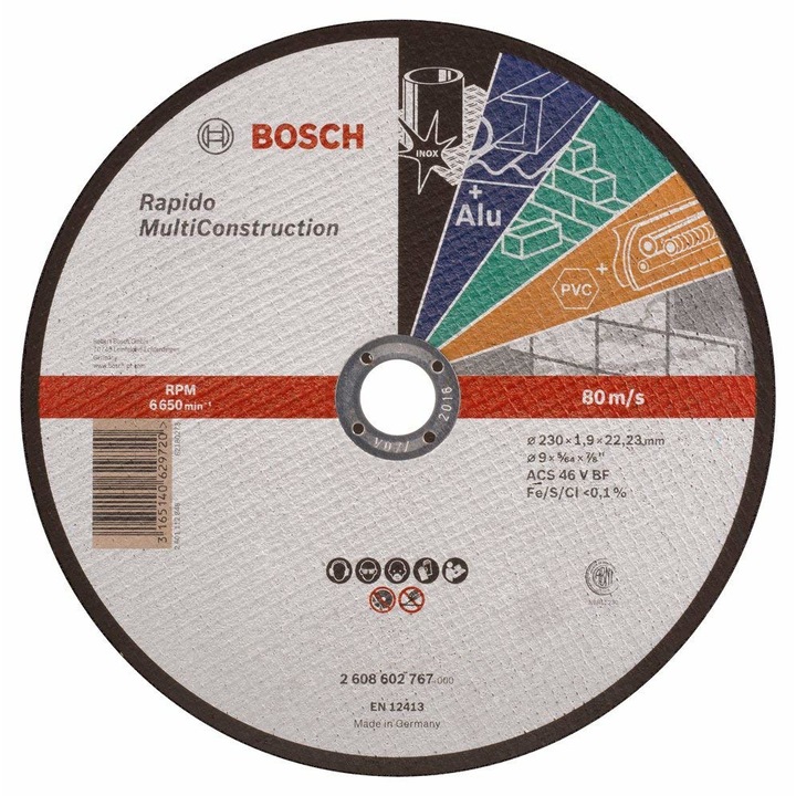 Disc taiere drept Rapido Multi Construction 230x1.9mm Bosch