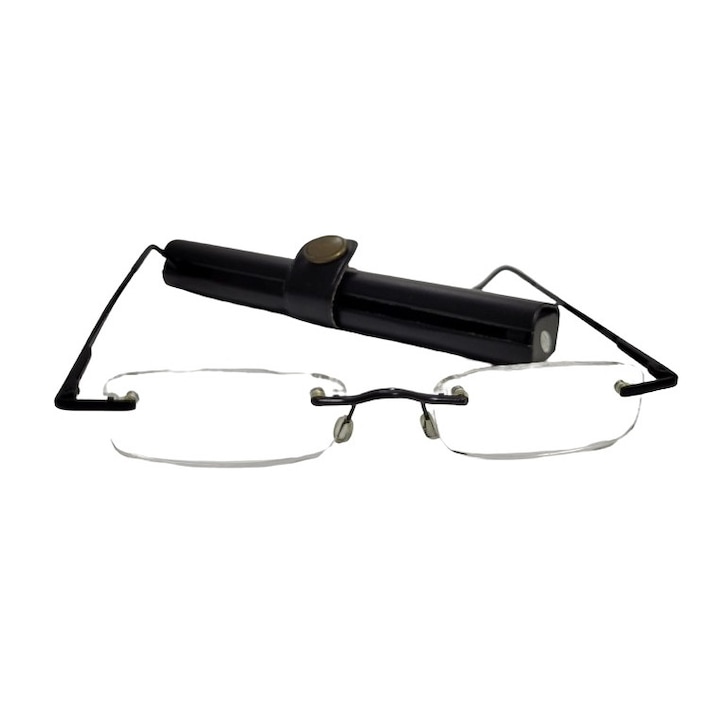 Szemüveg, dioptria +2,0, bőr tokkal, fekete, Best