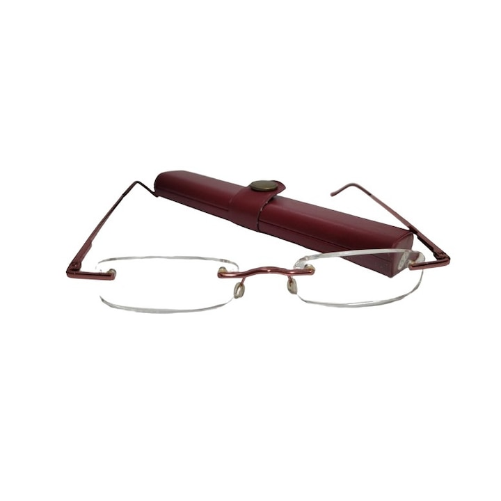 Szemüveg, dioptria +1,5, bőr tokkal, piros, Best