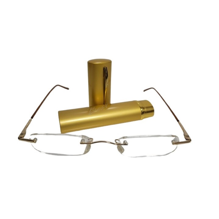 Очила, диоптър +2.0, включена метална рамка, златни, Best