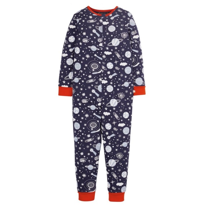 Pijama-salopeta cu fermoar, „galaxia preferata”, bumbac organic, multicolor