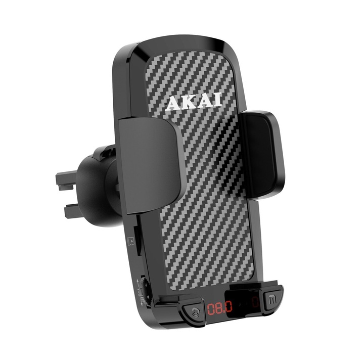 Suport Telefon idealSTORE cu Functie de Transmitator FM Incarcator si Functie Blueooth, Alimentare 12V-24V, SNR >60dB, Suporta MP3/WAV, 20Hz-15Khz, Bluetooth Versiunea 5,3, Alimentare holder 5V/1A