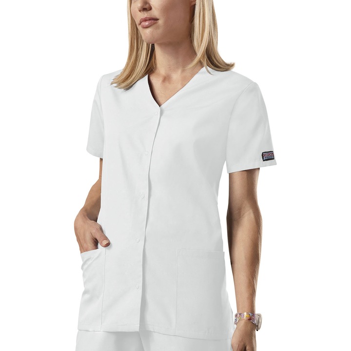 Halat medical V-Neck cu capse White, Marimea XL