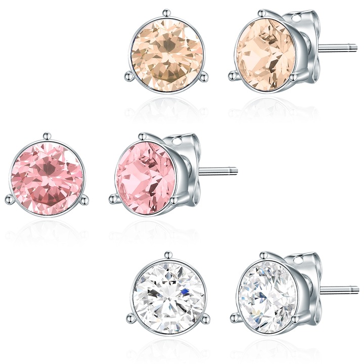 Lulu & Jane, Set de cercei cu tija si cristale europene - 3 perechi, Argintiu