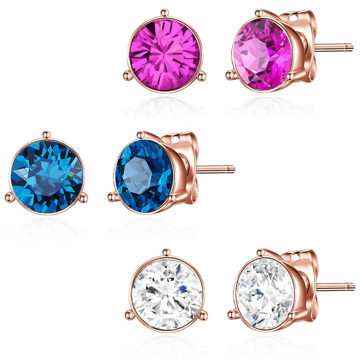 Lulu & Jane, Set de cercei cu tija placati aur de 14K - 3 perechi, Auriu rose