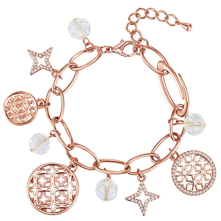 Lulu & Jane, Bratara placata cu aur de 14K si decorata cu talismane multiple, Auriu rose