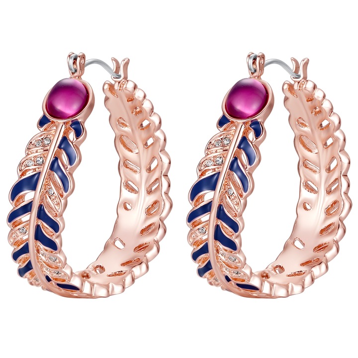 Lulu & Jane, Cercei placati cu aur de 14K si decorati cu cristale, Auriu rose