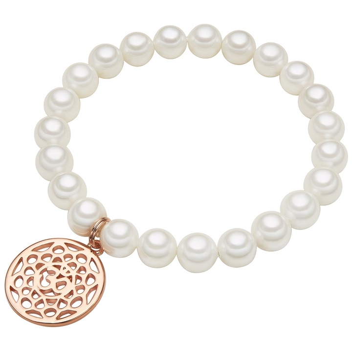 Lulu & Jane, Bratara de aur de 14K filat cu perle, Alb