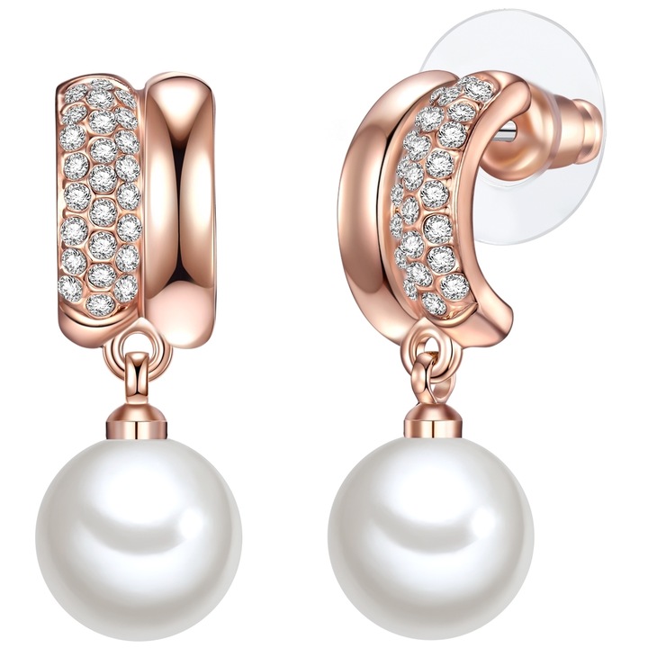 Lulu & Jane, Cercei placati cu aur de 14K si decorati cu perle, Auriu rose