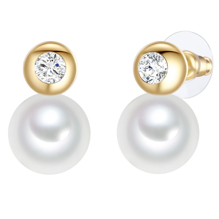 Lulu & Jane, Cercei placati cu aur de 14K si decorati cu perle, Auriu