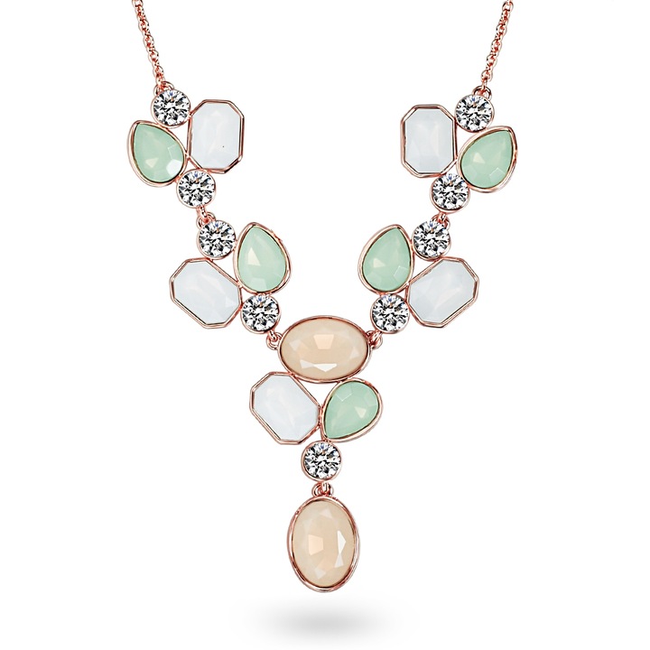 Lulu & Jane, Colier placat cu aur de 14K si decorat cu cristale, Auriu rose