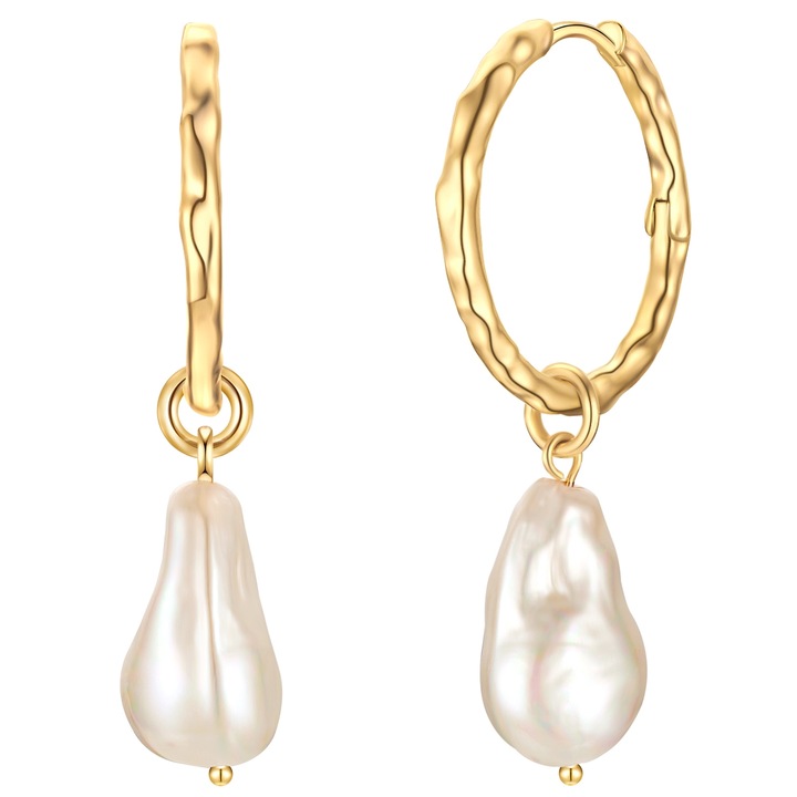 Yokoamii, Cercei drop din aur de 14K filat, cu perle, Auriu