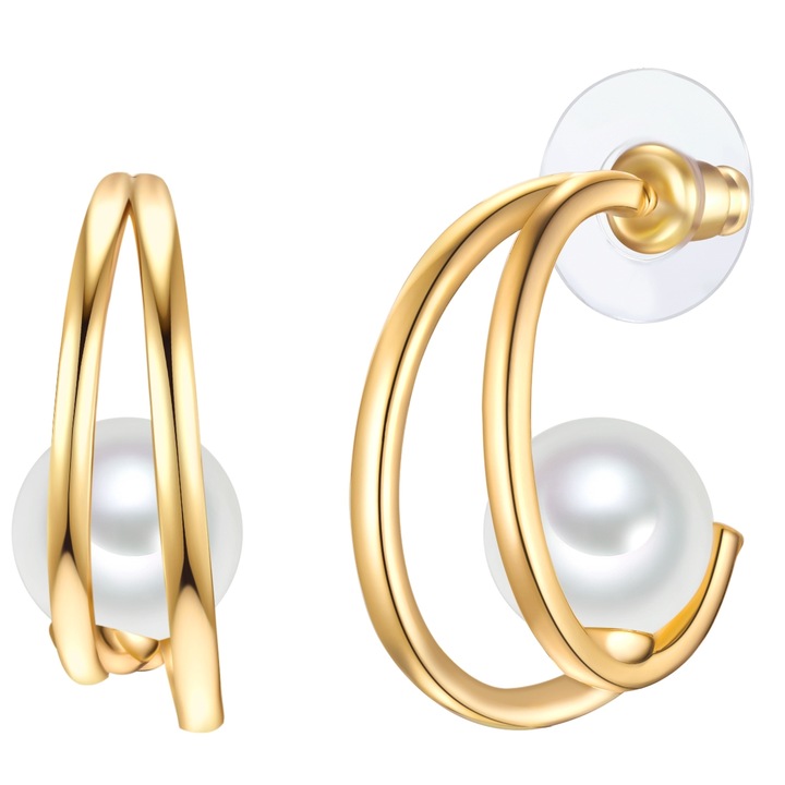 Yokoamii, Cercei semirotunzi, de aur de 14K filat, cu perle, Auriu