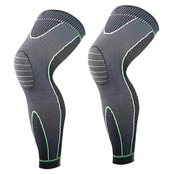 Set 2 genunchiere elastice lungi pentru genunchi si gamba, marimea XL, negru/verde