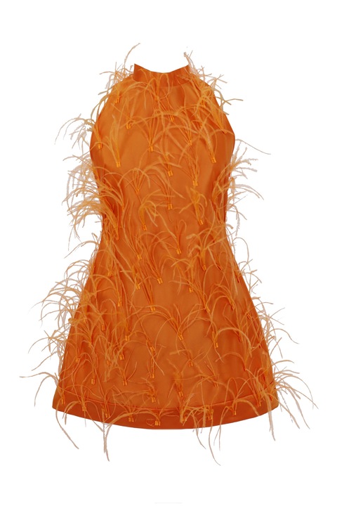 ALMEEA къса рокля с пера, оранжева - 36