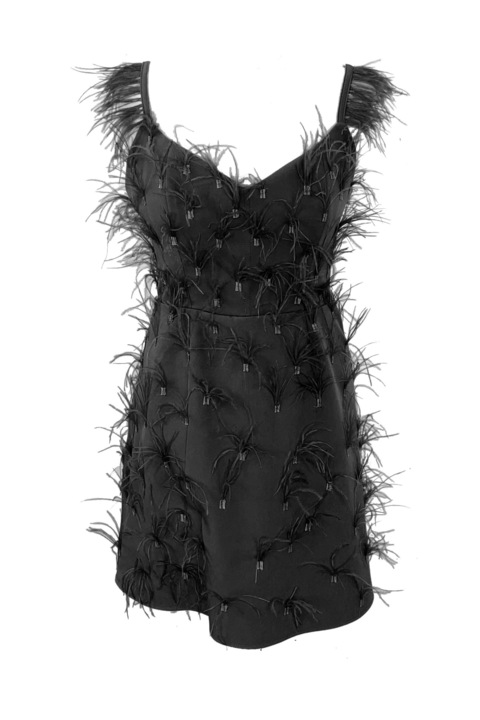 Къса рокля с пера OLYMPIA, Черен