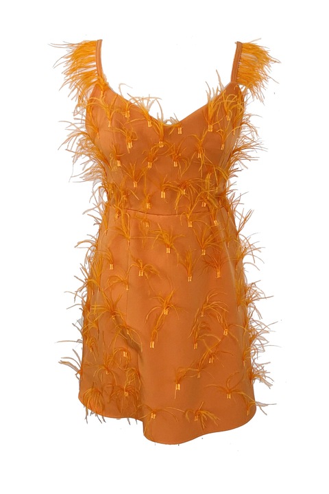 Къса рокля с пера OLYMPIA, Оранжев