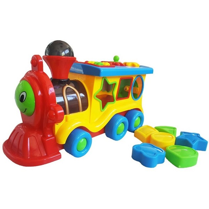 Vonatjáték geometriai formákkal, fényekkel és hangokkal