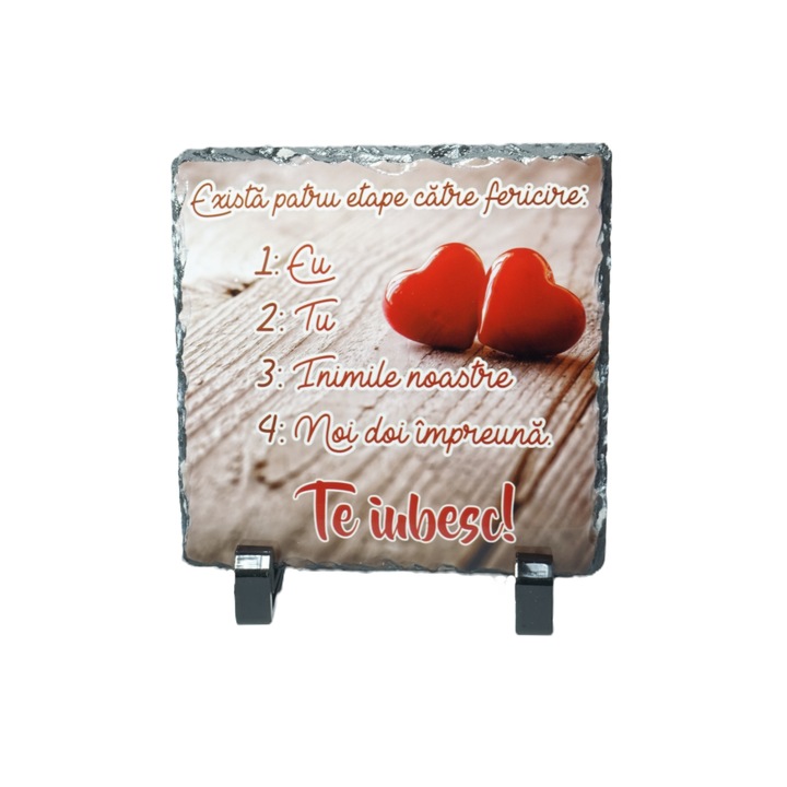 Placheta decorativa cadou „Exista patru etape catre fericire” 14×14 CM
