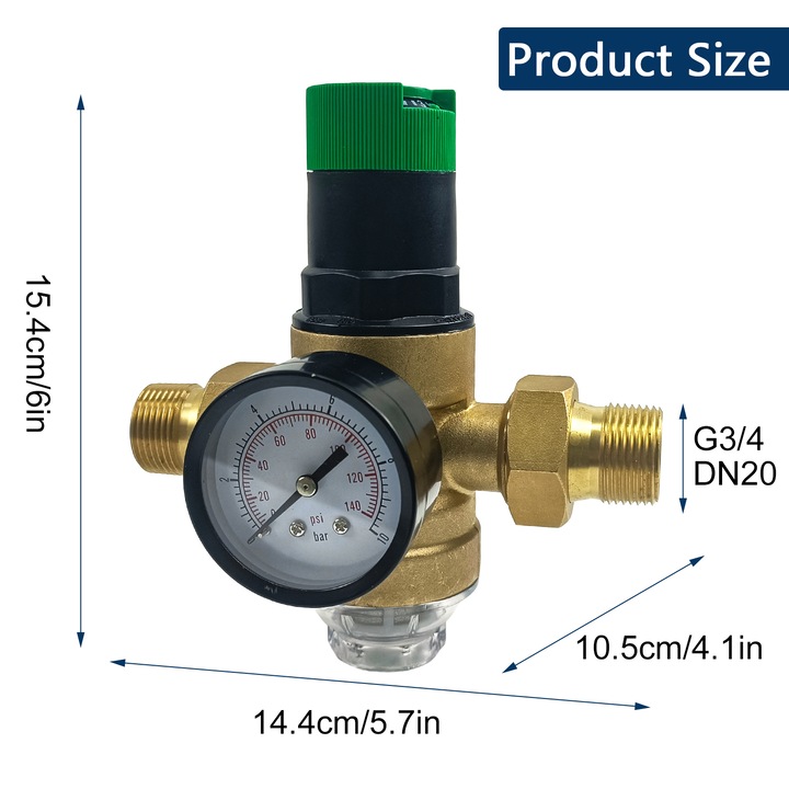 Regulator de presiune cu manometru si filtru cu ecran, alama, 3/4"
