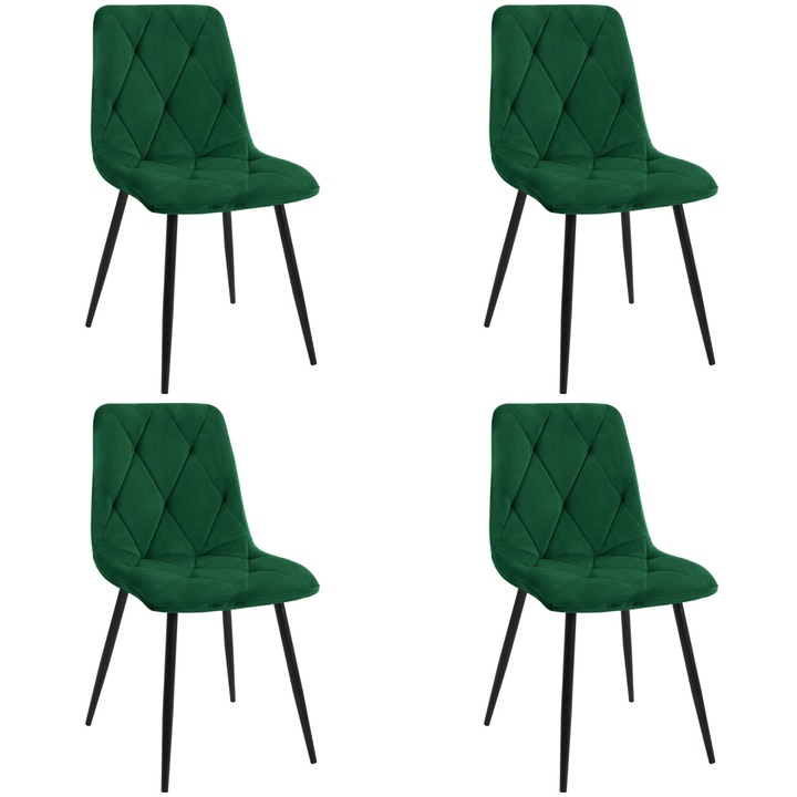 Set 4 scaune, Akord Furniture Factory, Otel/Velur, Verde