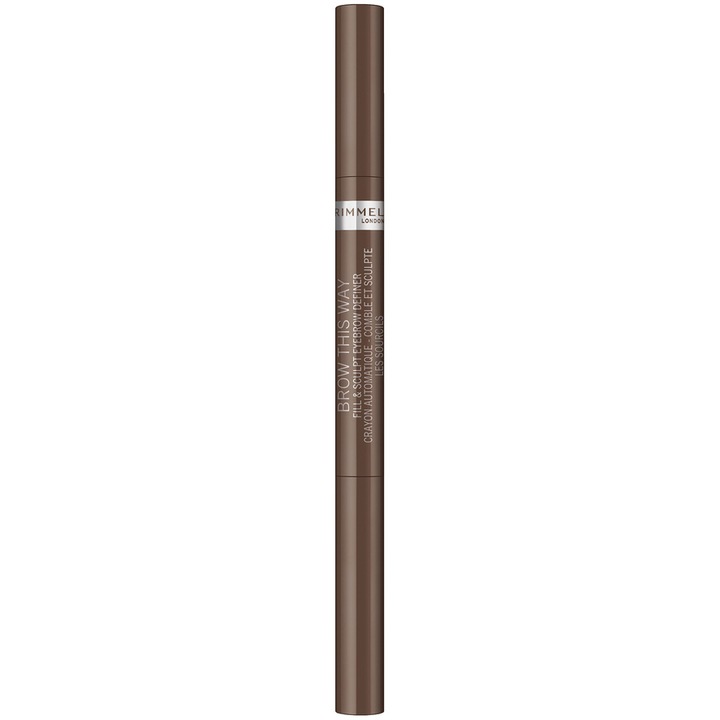 Creion pentru sprancene automatic Rimmel Brow this Way 2-in-1 002 Medium brown, 0.25 g