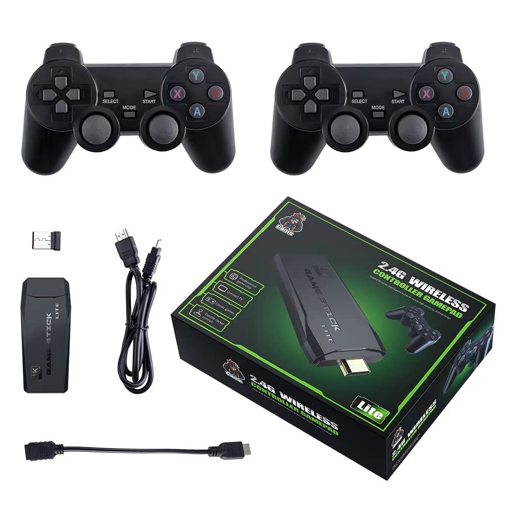 Consola de jocuri retro wireless RQQM, 10000+ jocuri, 2 controlere wireless 2.4G, HDMI 4K, 64GB