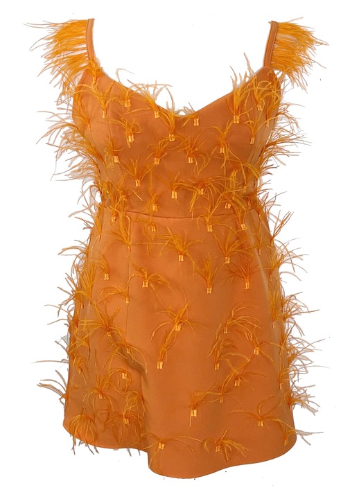 Rochie scurta cu pene OLYMPIA, Portocaliu