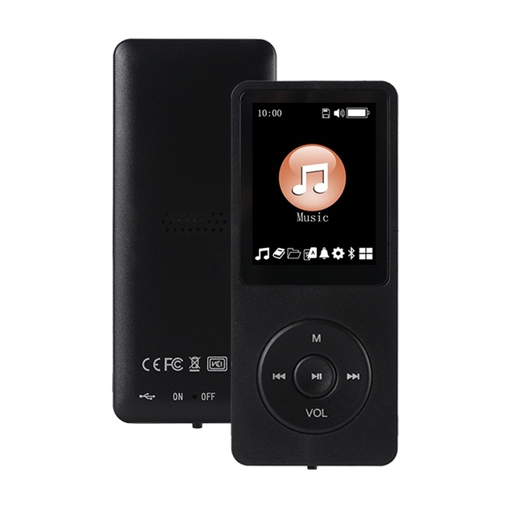 MP3 zenelejátszó, JESWO, 1,8 hüvelykes, 128 GB, Bluetooth 5.0, HIFI, Zajszűrés, Szótár funkció, Fekete