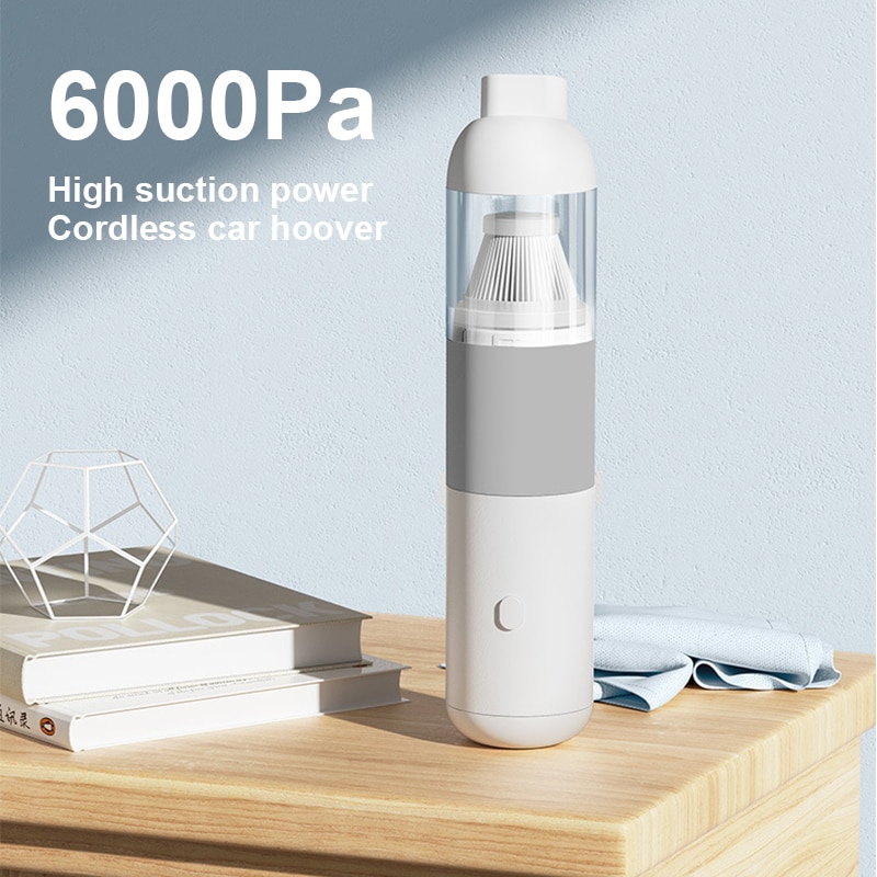 Aspirator de mana, JESWO, 120 W, 6000 Pa, 4000 mAh, Filtru de inalta eficienta, Functie de suflare, Alb/Gri
