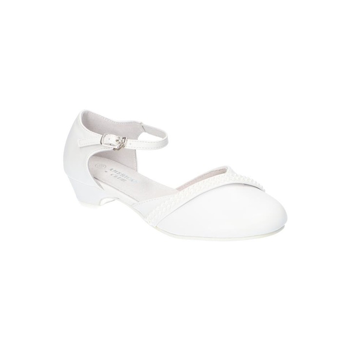 Pantofi Elegant Pentru Copii, American Club, Kom4124, Brant din Piele Naturala, Alb 33