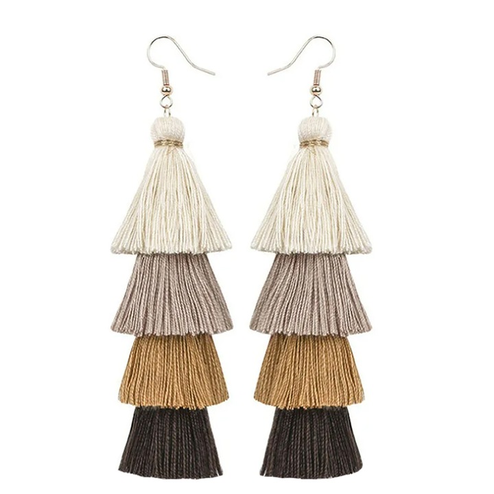 Cercei dama, model vesel cu ciucurei multipli, lungi, tematica colorful life, crem, EFAYN