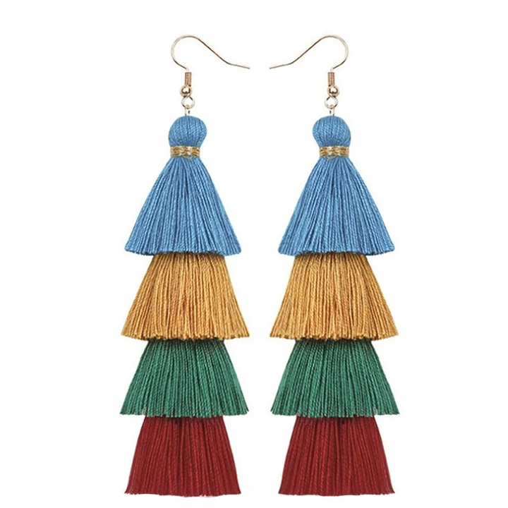 Cercei dama, model vesel cu ciucurei multipli, lungi, tematica colorful life, multicolor, EFAYN