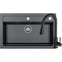 Pachet chiuveta bucatarie algranit Alveus Atrox 40 G 91, 790x500x195 mm + Baterie Primrose G 91, Sifon cu pop-up inclus, Negru