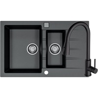 Pachet chiuveta bucatarie algranit Alveus Cadit 70 G 91, 790x500x200 mm + Baterie Primrose G 91, Sifon cu pop-up inclus, Negru