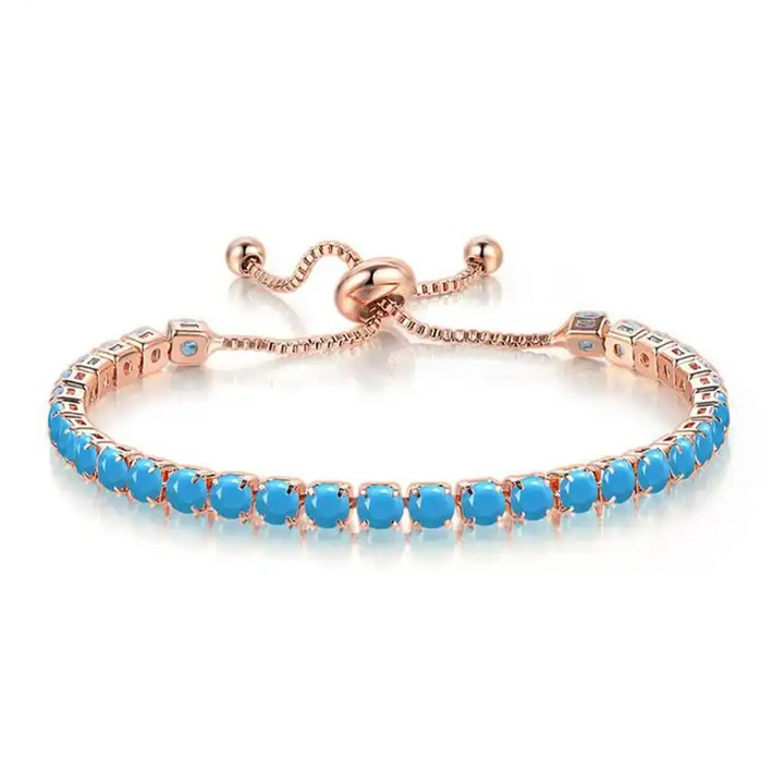 Bratara dama, model tenis cu cristale, reglabila, tematica fashion style, EFAYN, Albastru mat, 23 CM