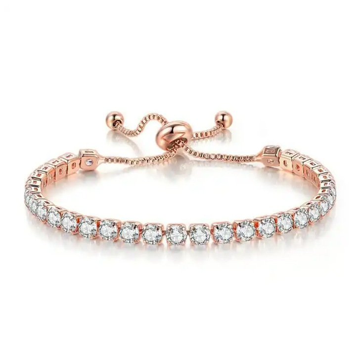 Bratara dama, model tenis cu cristale, reglabila, tematica fashion style, EFAYN, Alb transparent, 23 CM