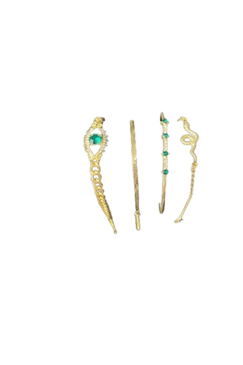 Set 4 bucati de bratari dama cu strasuri, In forma de sarpe, Fier, Auriu, Reglabila