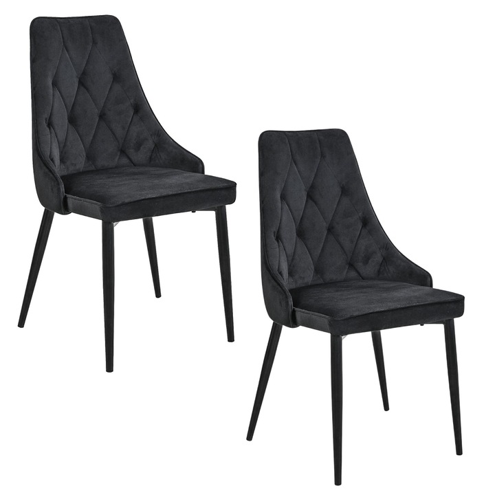 Комплект от 2 стола Akord Furniture Factory, Кадифе/Стомана, 44 x 46 x 89 см, Черен