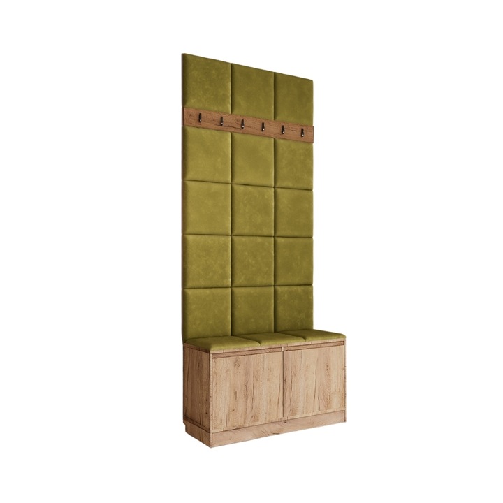 Cuier Hol Klaus II, Kraft cu tapiterie Verde, 90 x 205 x 33 cm