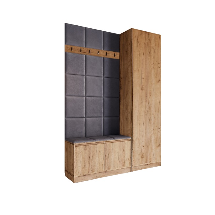 Cuier Hol Klaus I, kraft cu tapiterie gri, 150 x 205 x 33 cm