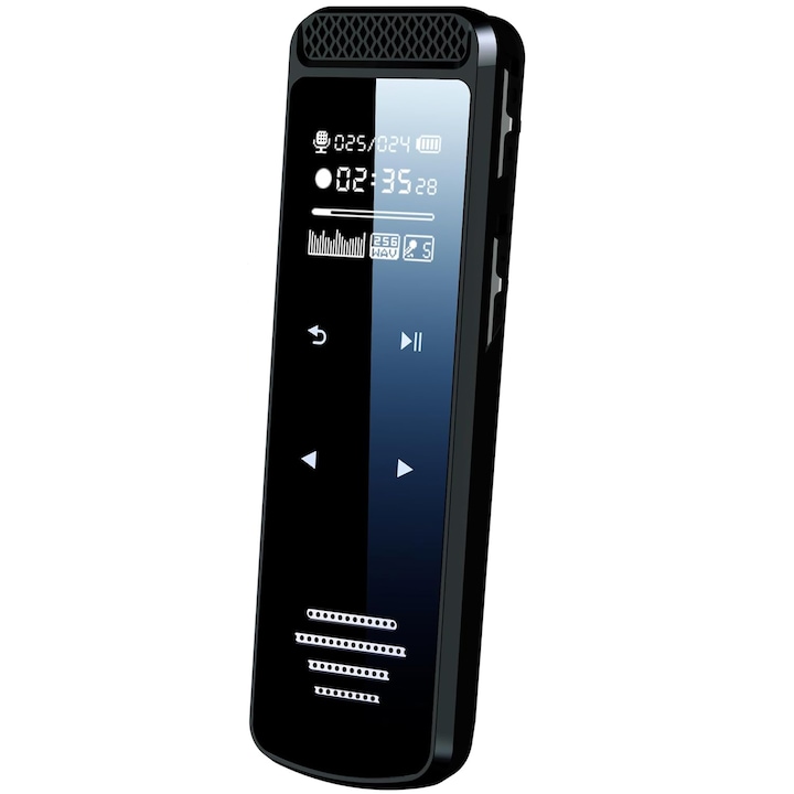 Reportofon inteligent cu activare vocala, Vaxiuja, Aliaj, 30 de ore, 16 GB, ecran tactil LCD, Negru
