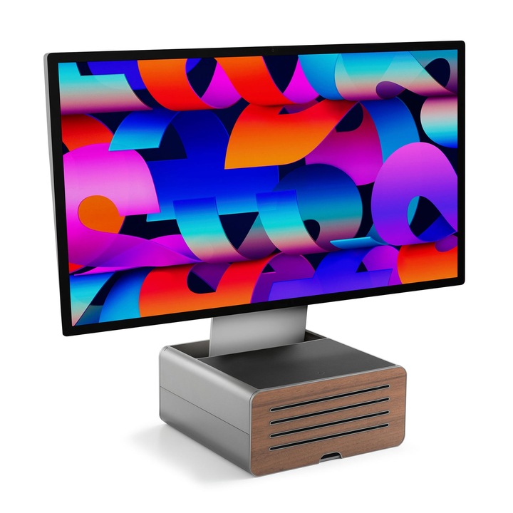 Suport de monitor pentru iMac/screen-uri, Suport de monitor reglabil in inaltime cu spatiu de depozitare, Twelve South HiRise Pro, Gri inchis