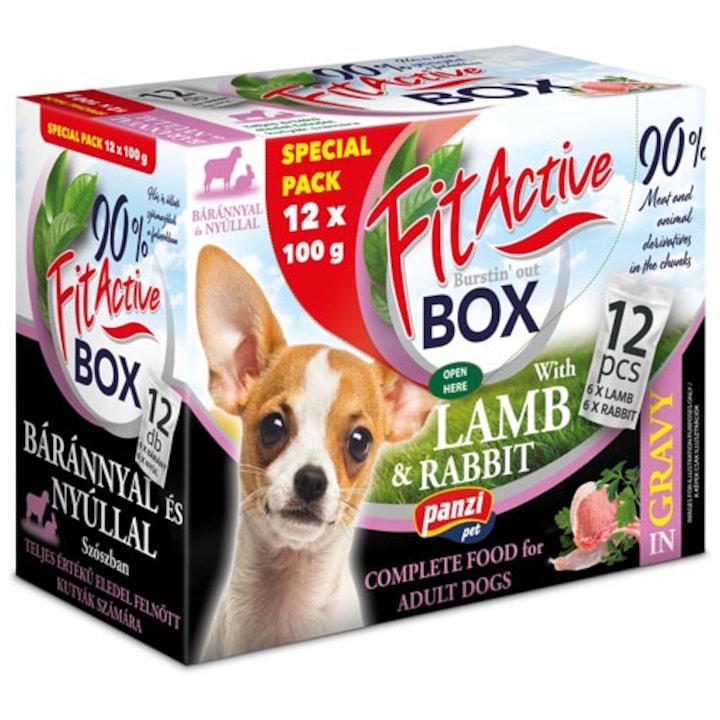 FitActive Fitabox nedves kutyaeledel, bárány és nyúl válogatással, 12 x 100 g